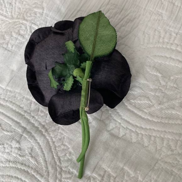 Bonwit Teller - Vintage 1980s Fabric Floral Brooch - Black - Picture 4 of 6